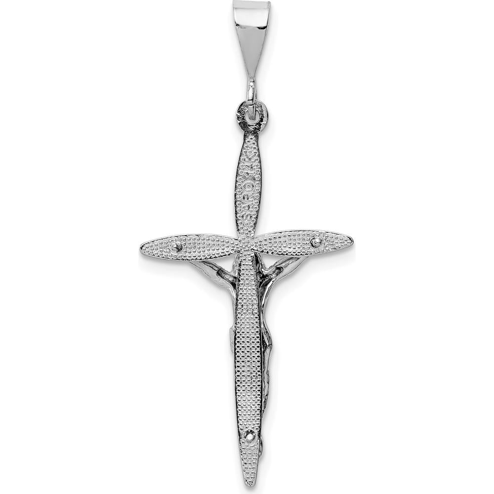 14K White Gold Passion Crucifix Pendant - Rhodium Plated - 42mm Length by Oro Pregiato