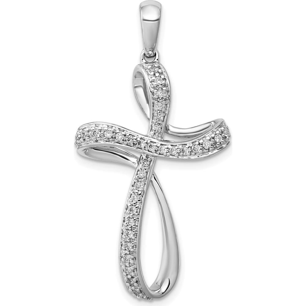 14K White Gold Pavé Diamond Cross Pendant - 1/5 Carat Total Diamond Weight by Monteluci Fine Jewelry