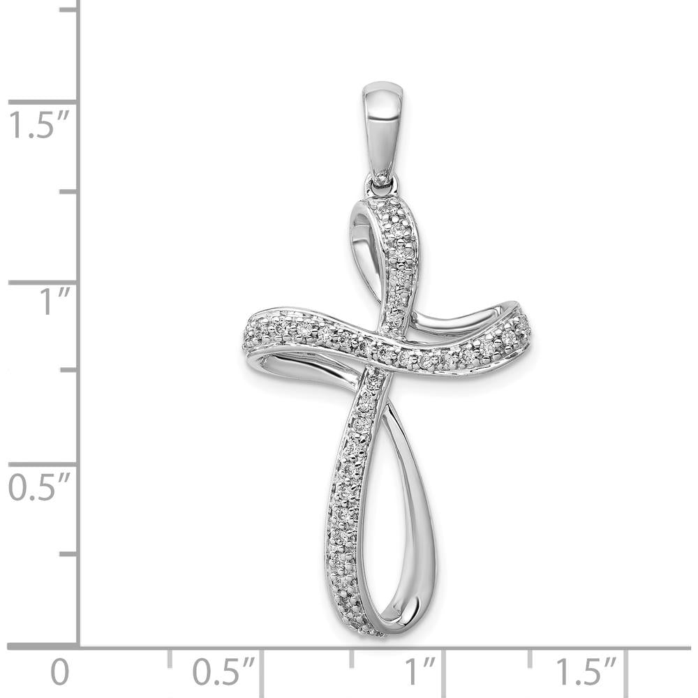 14K White Gold Pavé Diamond Cross Pendant - 1/5 Carat Total Diamond Weight by Monteluci Fine Jewelry