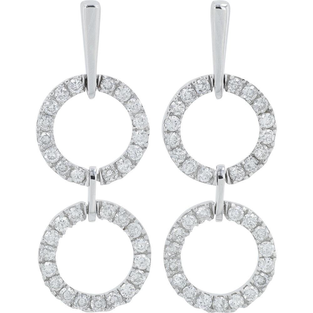 14K White Gold Pavé Diamond Drop Earrings - 1.00 Carat Total Diamond Weight