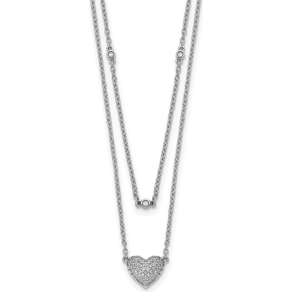 14K White Gold Pave Diamond Heart Necklace - 1/5 Carat Total Diamond Weight by Oro Pregiato