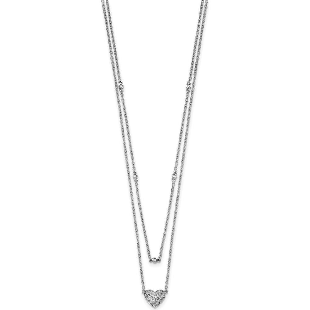 14K White Gold Pave Diamond Heart Necklace - 1/5 Carat Total Diamond Weight by Oro Pregiato