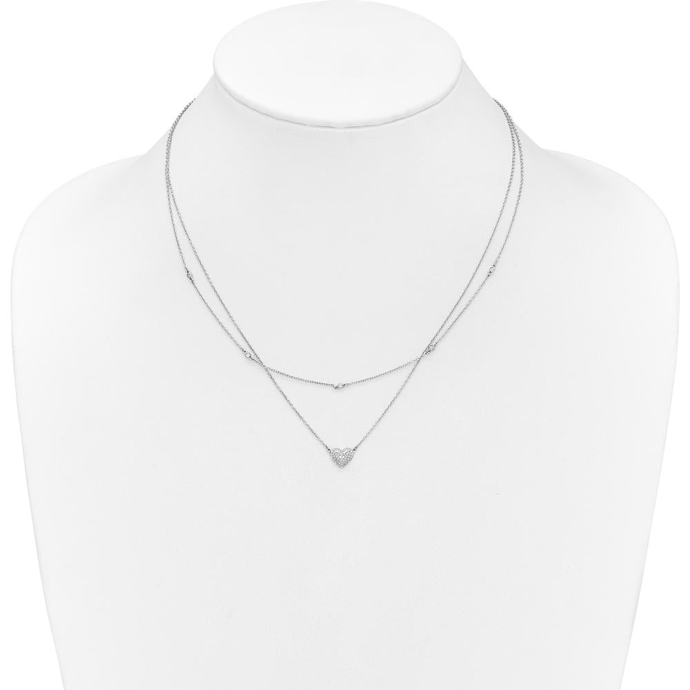14K White Gold Pave Diamond Heart Necklace - 1/5 Carat Total Diamond Weight by Oro Pregiato