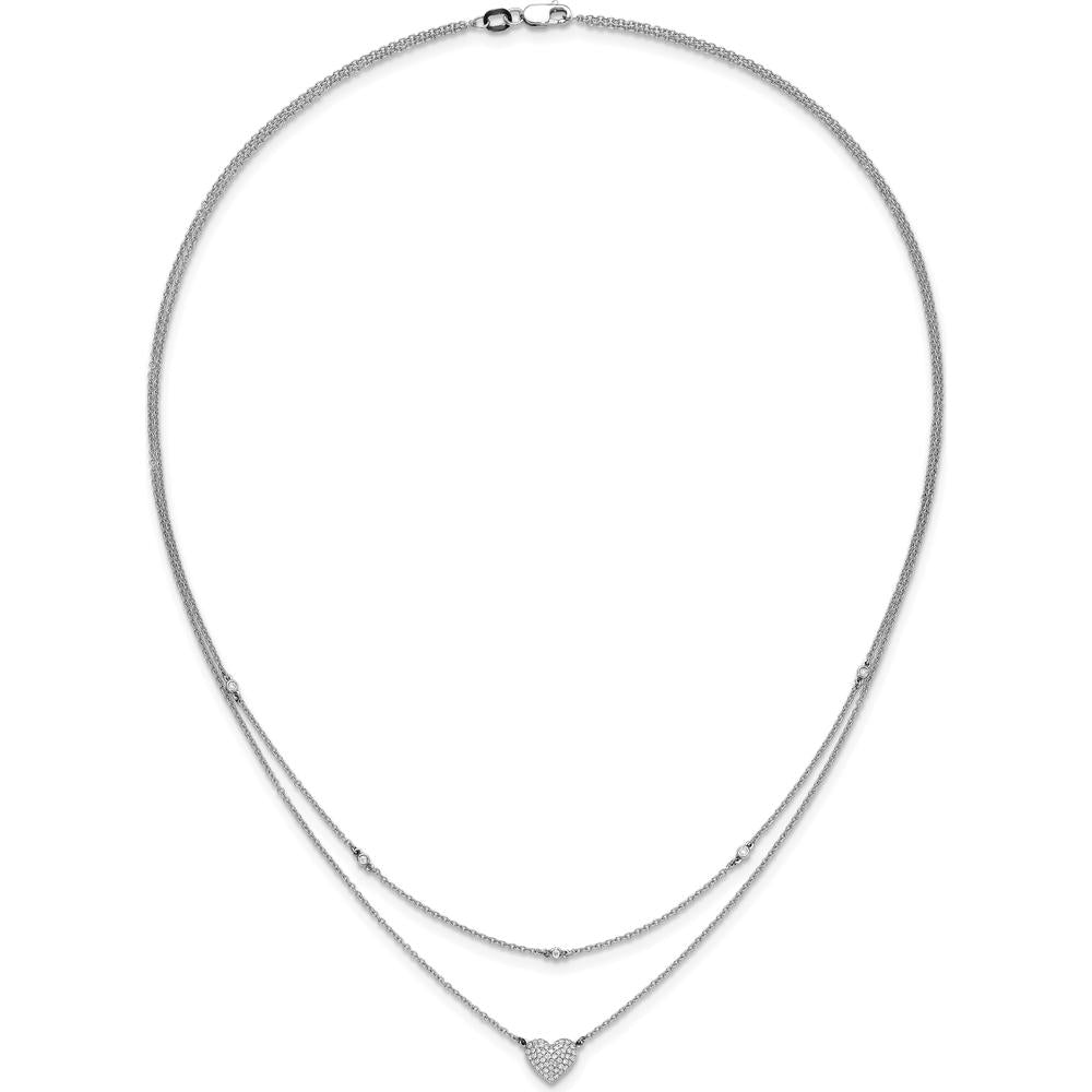 14K White Gold Pave Diamond Heart Necklace - 1/5 Carat Total Diamond Weight by Oro Pregiato