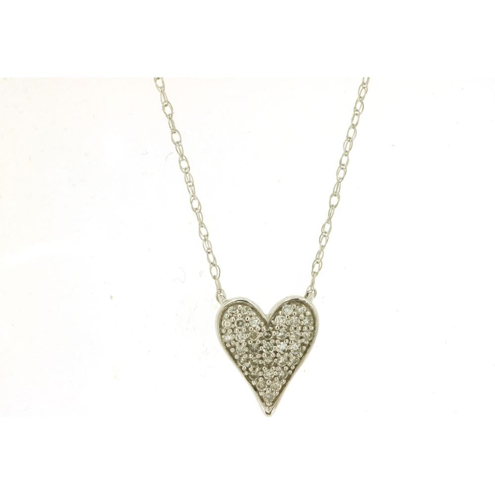 14K White Gold Pave Diamond Heart Pendant Necklace - 0.13 Carat Total Diamond Weight - Royal Jewelry