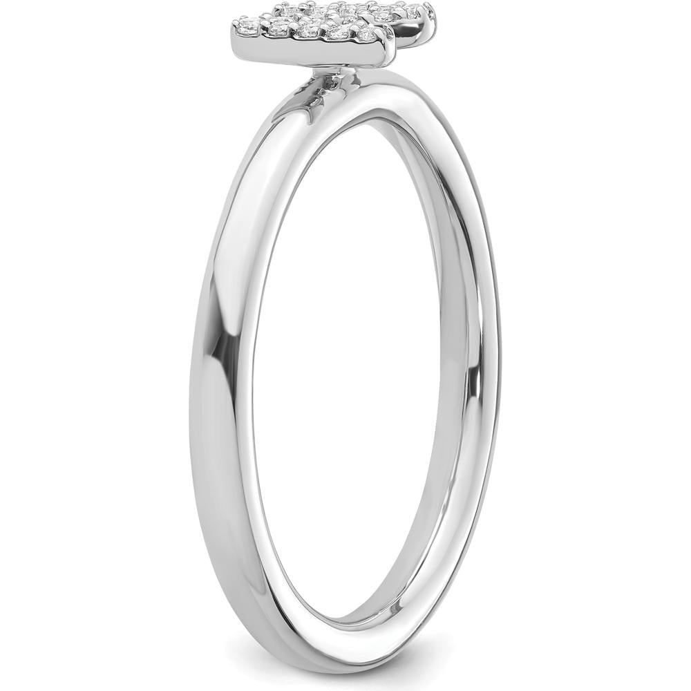 14K White Gold Pavé Diamond Initial N Ring with Rhodium Finish - Stackable Women's Fine Jewelry by 0