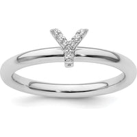 14K White Gold Pavé Diamond Initial "Y" Stackable Ring - Size 7 by 0