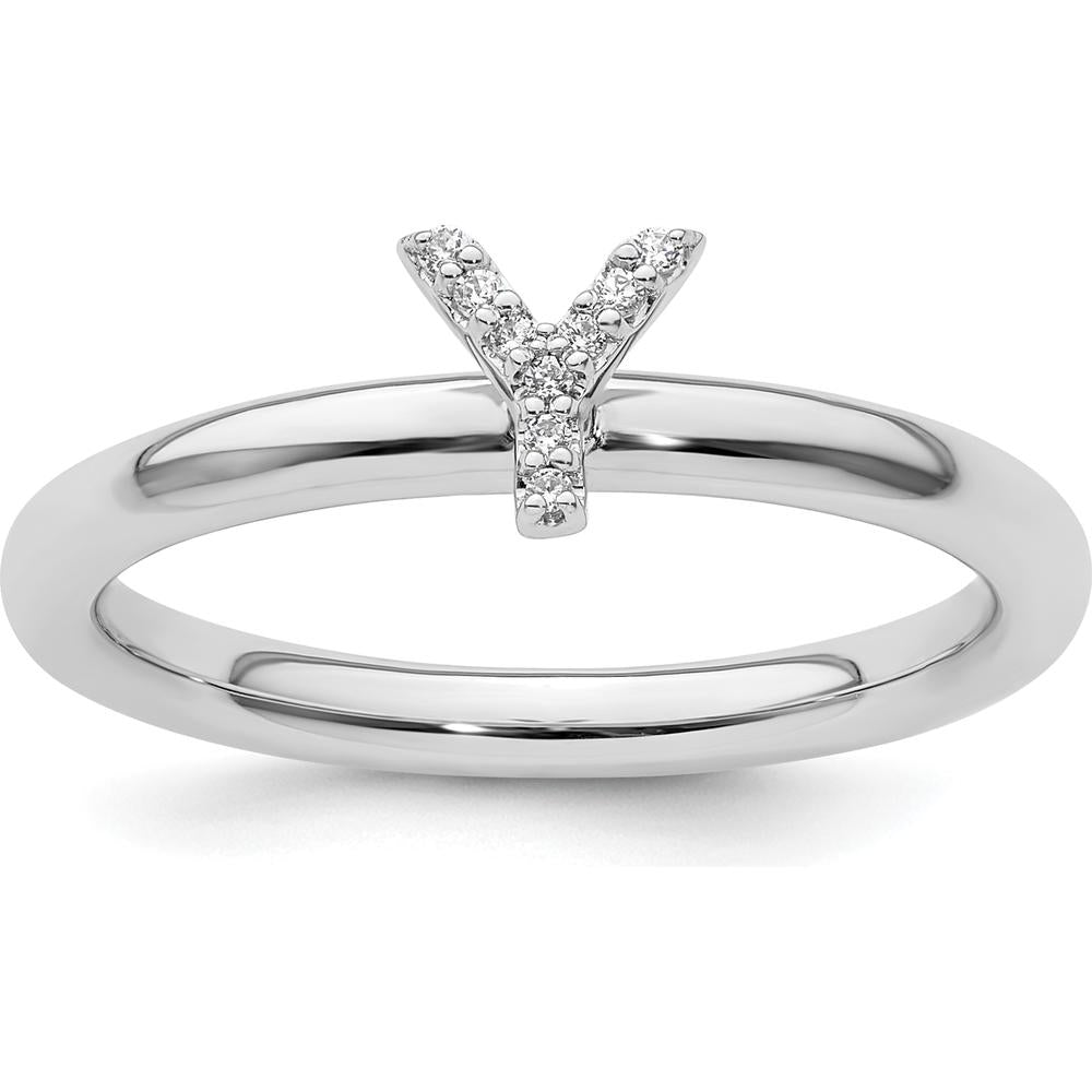 14K White Gold Pavé Diamond Initial "Y" Stackable Ring - Size 7 by 0