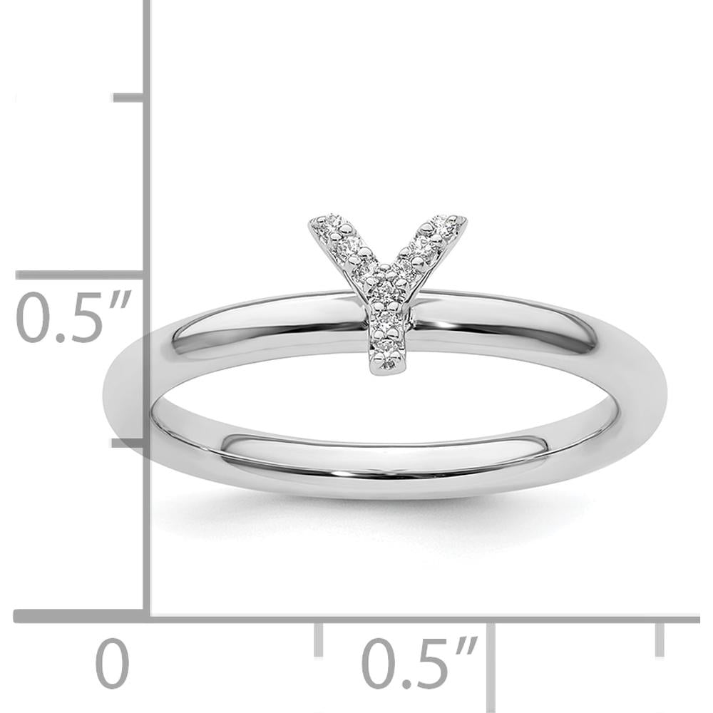 14K White Gold Pavé Diamond Initial "Y" Stackable Ring - Size 7 by 0