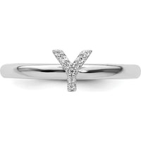14K White Gold Pavé Diamond Initial "Y" Stackable Ring - Size 7 by 0