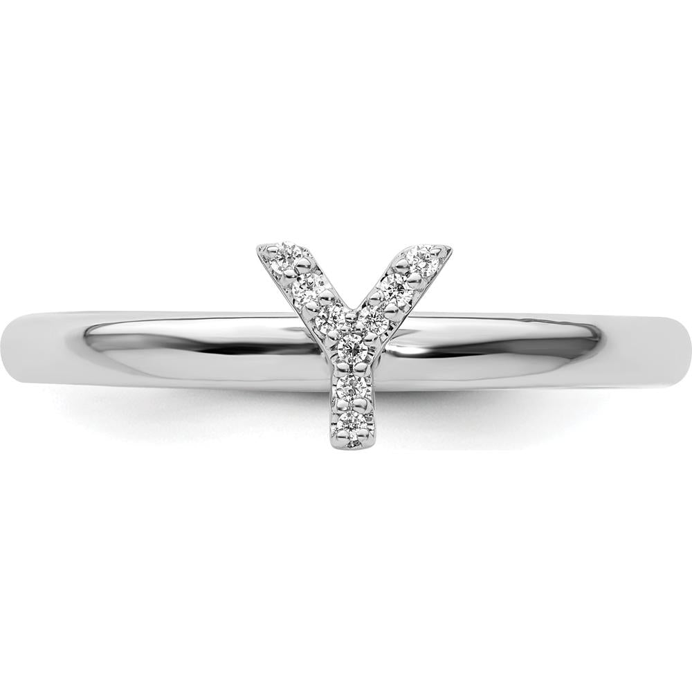 14K White Gold Pavé Diamond Initial "Y" Stackable Ring - Size 7 by 0
