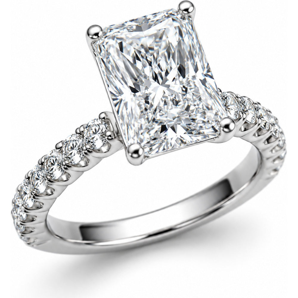 14K White Gold Pavé Engagement Ring with Radiant Cut Lab Grown Diamonds - 3.50 Carat Total Diamond Weight by Auriventus