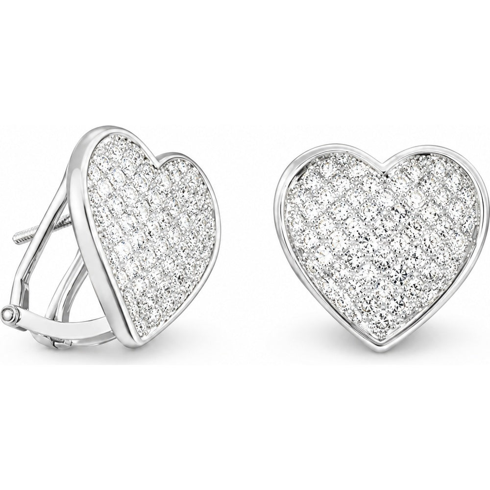 14K White Gold Pavé Heart Stud Earrings with Screw Backs - 2.58 Carat Total Diamond Weight by Auriventus
