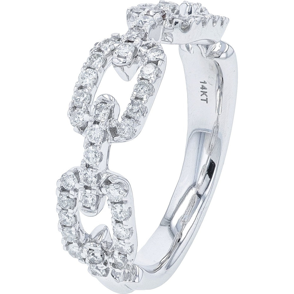 14K White Gold Pavé-Set Diamond Chain Link Ring - 0.50 Carat Total Diamond Weight