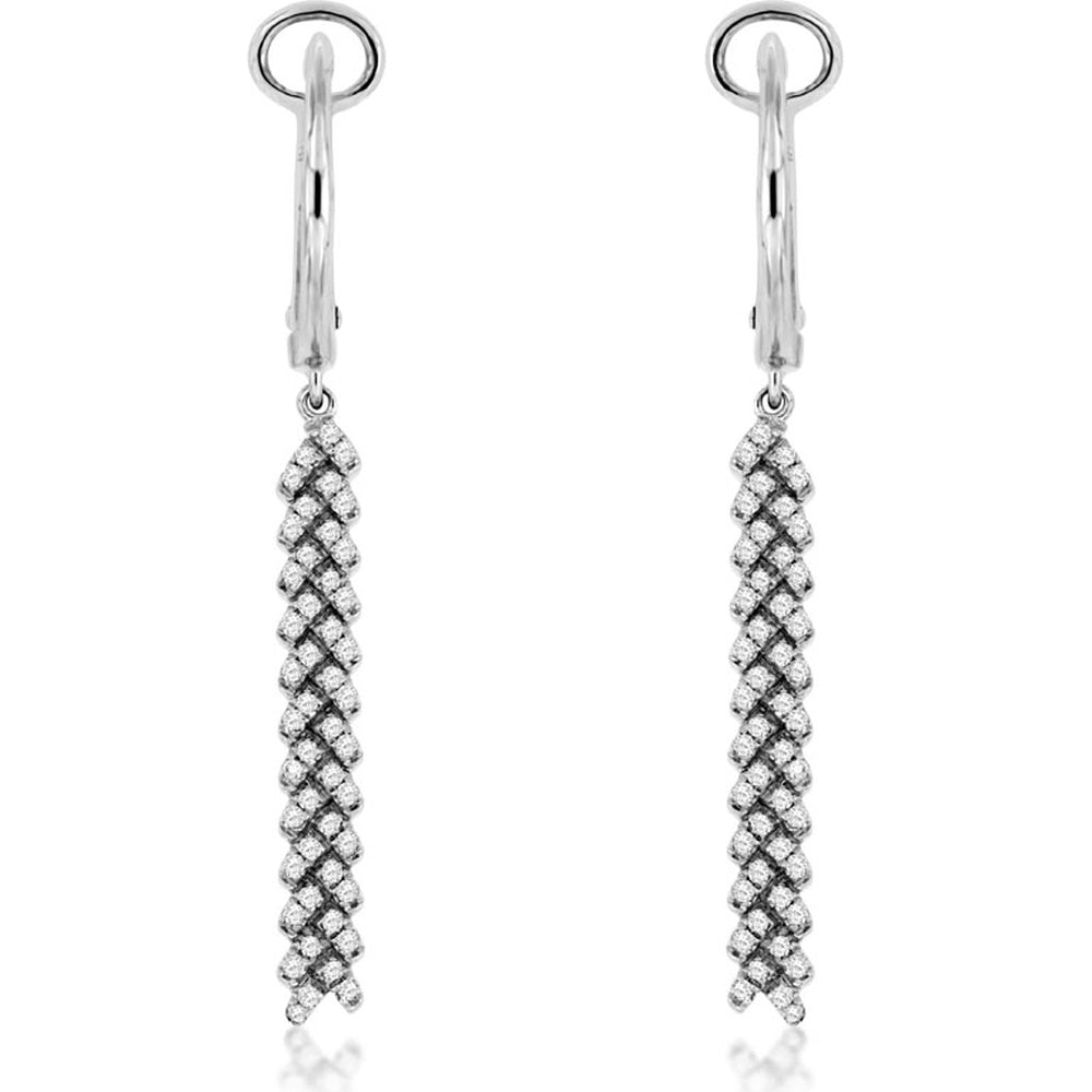 14K White Gold Pavé-Set Diamond Drop Earrings with Interlocking Chevron Design and Secure Lever-Back Closures - 0.28 Carat Total Diamond Weight - Royal Jewelry
