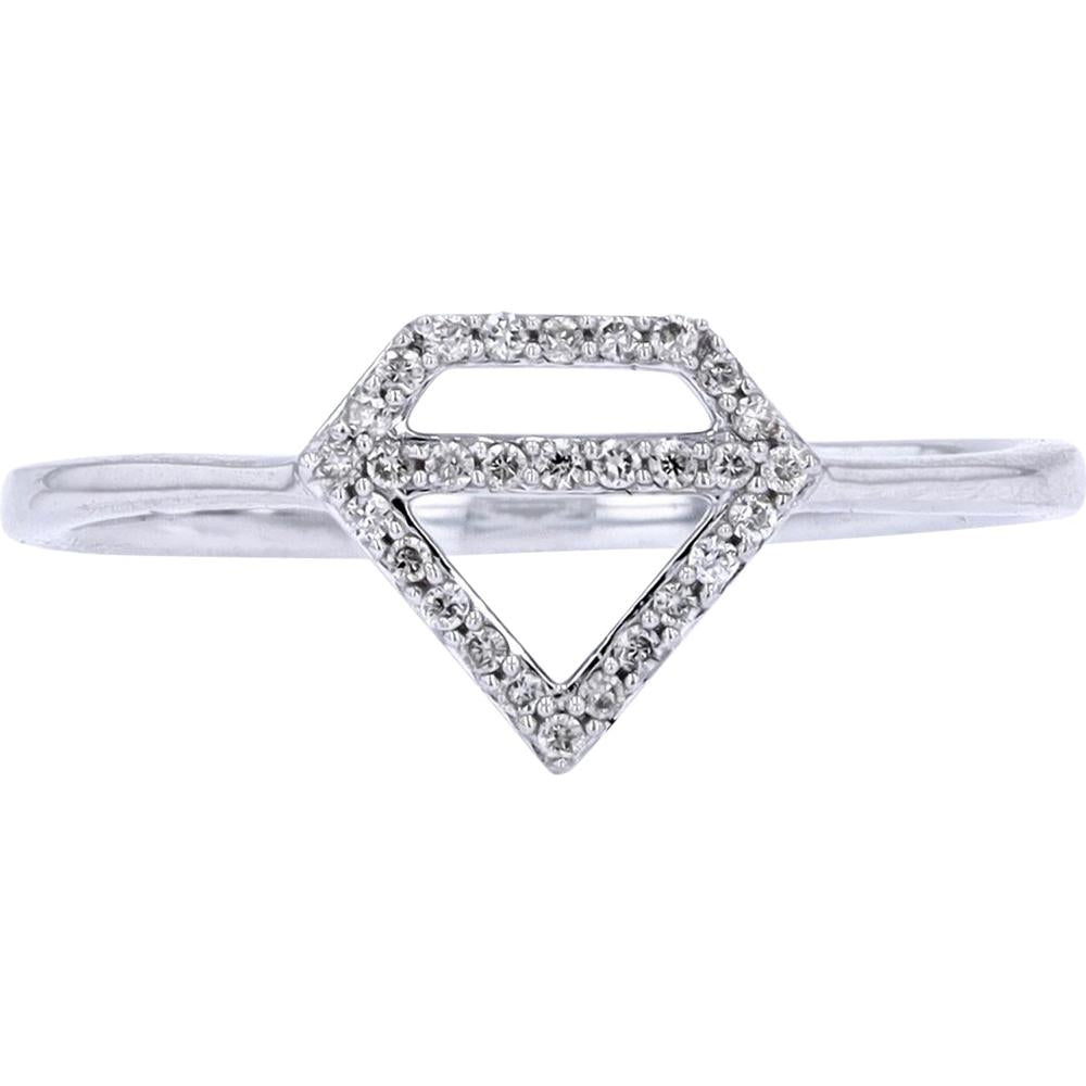 14K White Gold Pave-Set Diamond Geometric Motif Ring - 0.10 Carats Total Diamond Weight