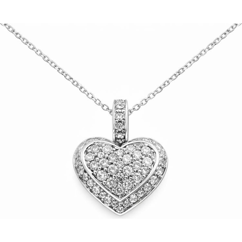 14K White Gold Pave Set Diamond Heart Pendant with Diamond Studded Bail - 0.76 Carat Total Diamond Weight by Auriventus