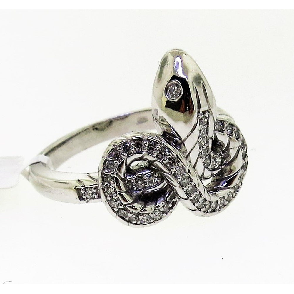 14K White Gold Pavé Set Diamond Snake Fashion Ring - 0.29 Carat Total Diamond Weight by Auriventus