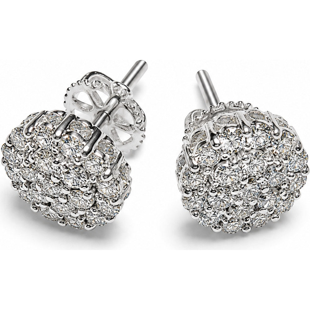 14K White Gold Pavé Set Round Diamond Cluster Stud Earrings - 0.73 Carat Total Diamond Weight by Auriventus