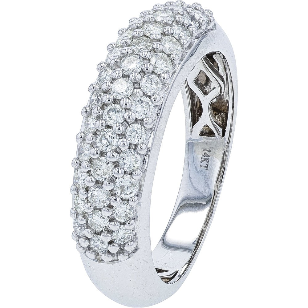 14K White Gold Pave-Set Round Diamond Domed Band - 0.70 Carat Total Diamond Weight