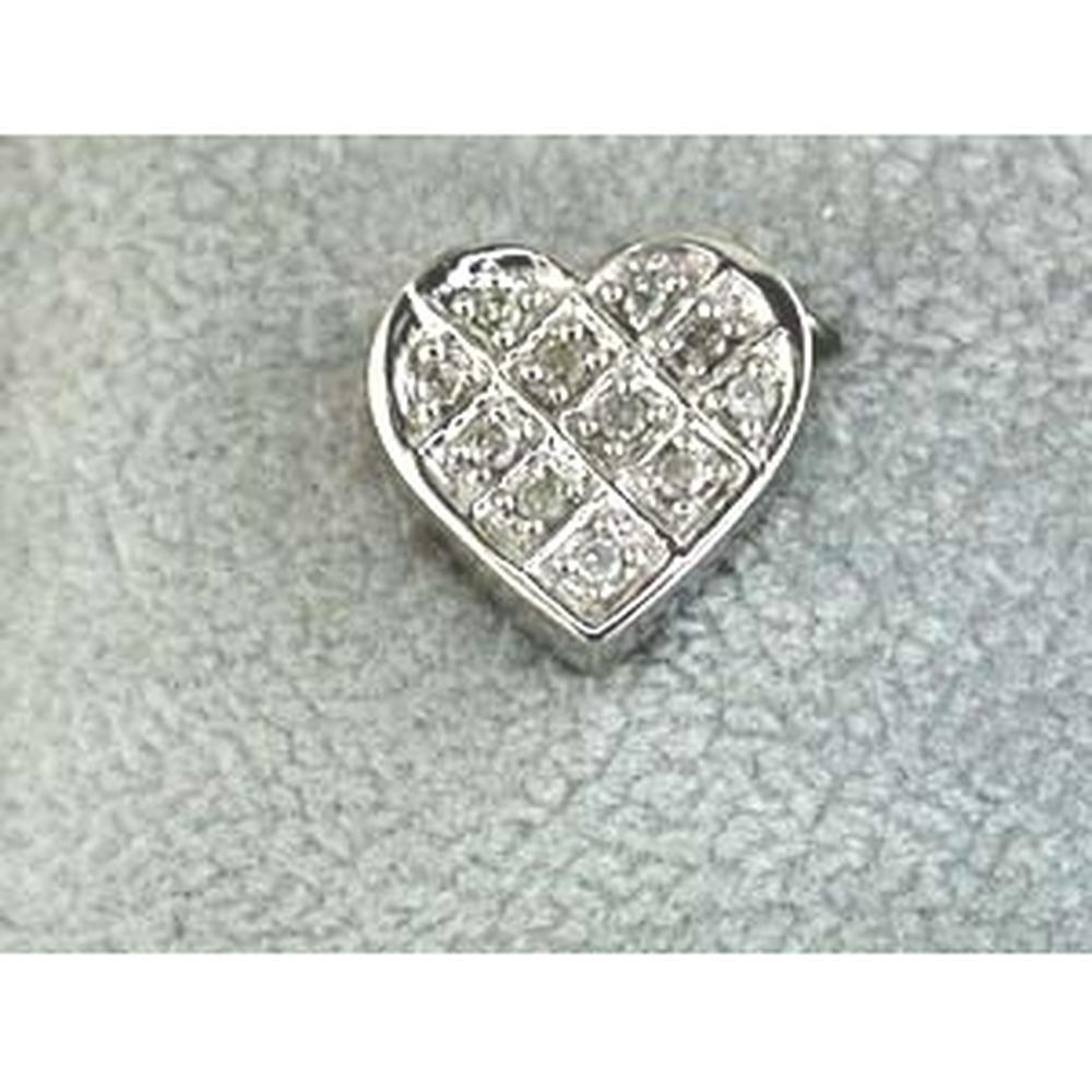 14K White Gold Pave-Set Round Diamond Heart Pendant - 0.15 Carat Total Diamond Weight - Royal Jewelry