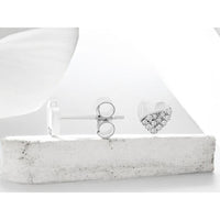 14K White Gold Pavé-Set Round Diamond Heart Stud Earrings - 0.09 Carat Total Diamond Weight - Royal Jewelry