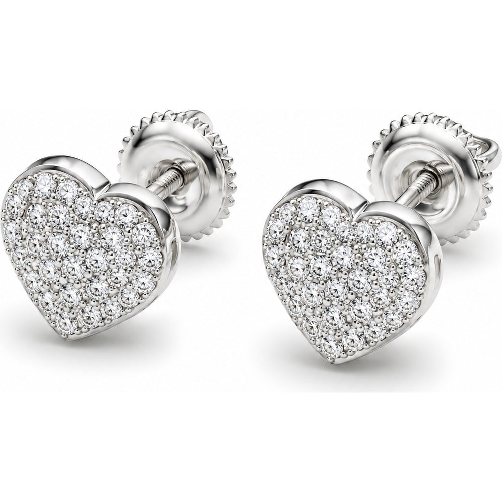 14K White Gold Pavé Set Round Diamond Heart Stud Earrings - 0.43 Carat Total Diamond Weight by Auriventus