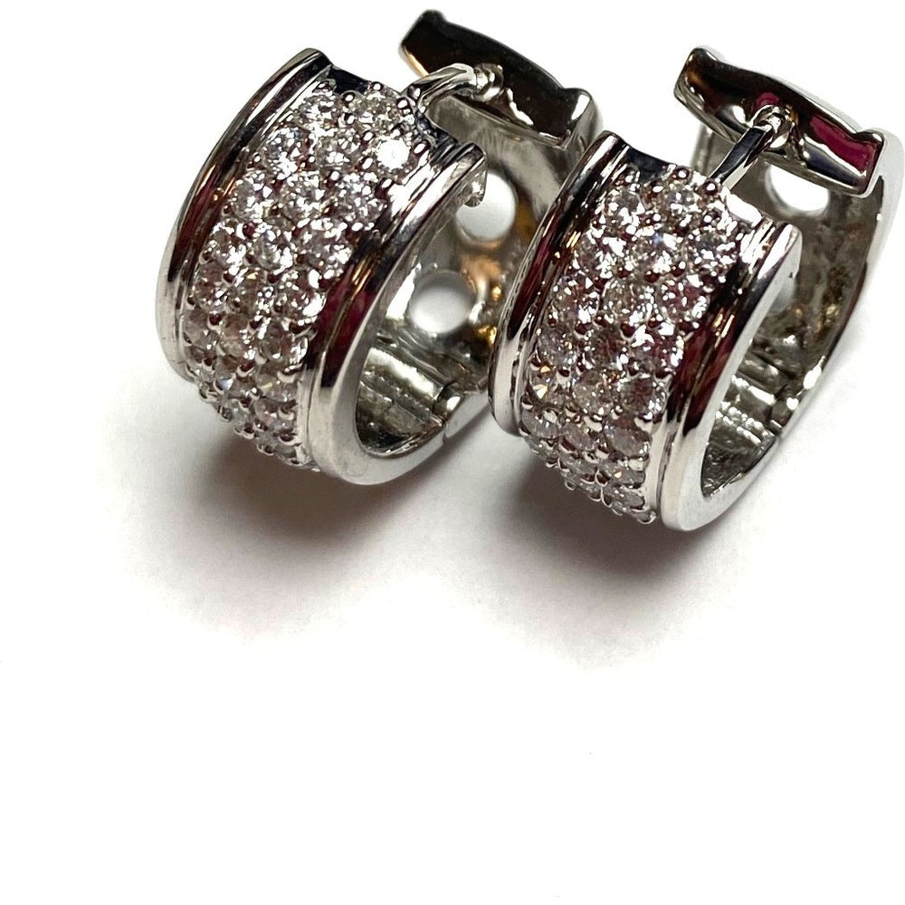 14K White Gold Pavé Set Round Diamond Huggie Earrings - 1.10 Carat Total Diamond Weight by Auriventus