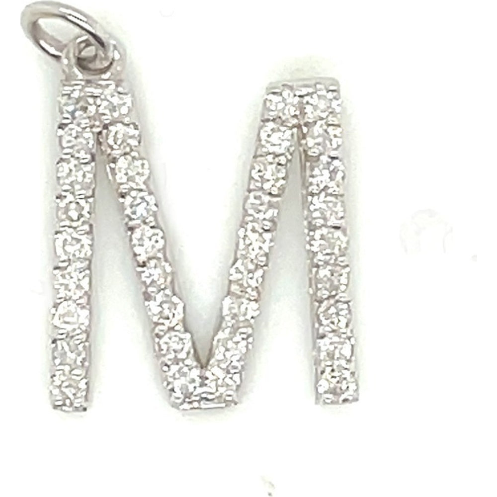 14K White Gold Pavé Set Round Diamond Initial "M" Pendant - 0.32 Carat Total Diamond Weight by Auriventus