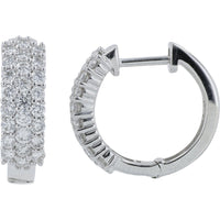 14K White Gold Pavé-Set Round Diamond Medium Hoop Earrings - 1.00 Carat Total Diamond Weight