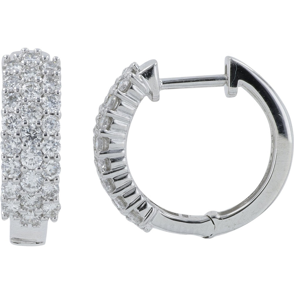 14K White Gold Pavé-Set Round Diamond Medium Hoop Earrings - 1.00 Carat Total Diamond Weight