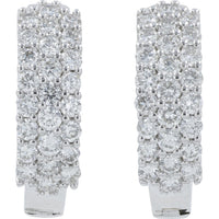 14K White Gold Pavé-Set Round Diamond Medium Hoop Earrings - 1.00 Carat Total Diamond Weight