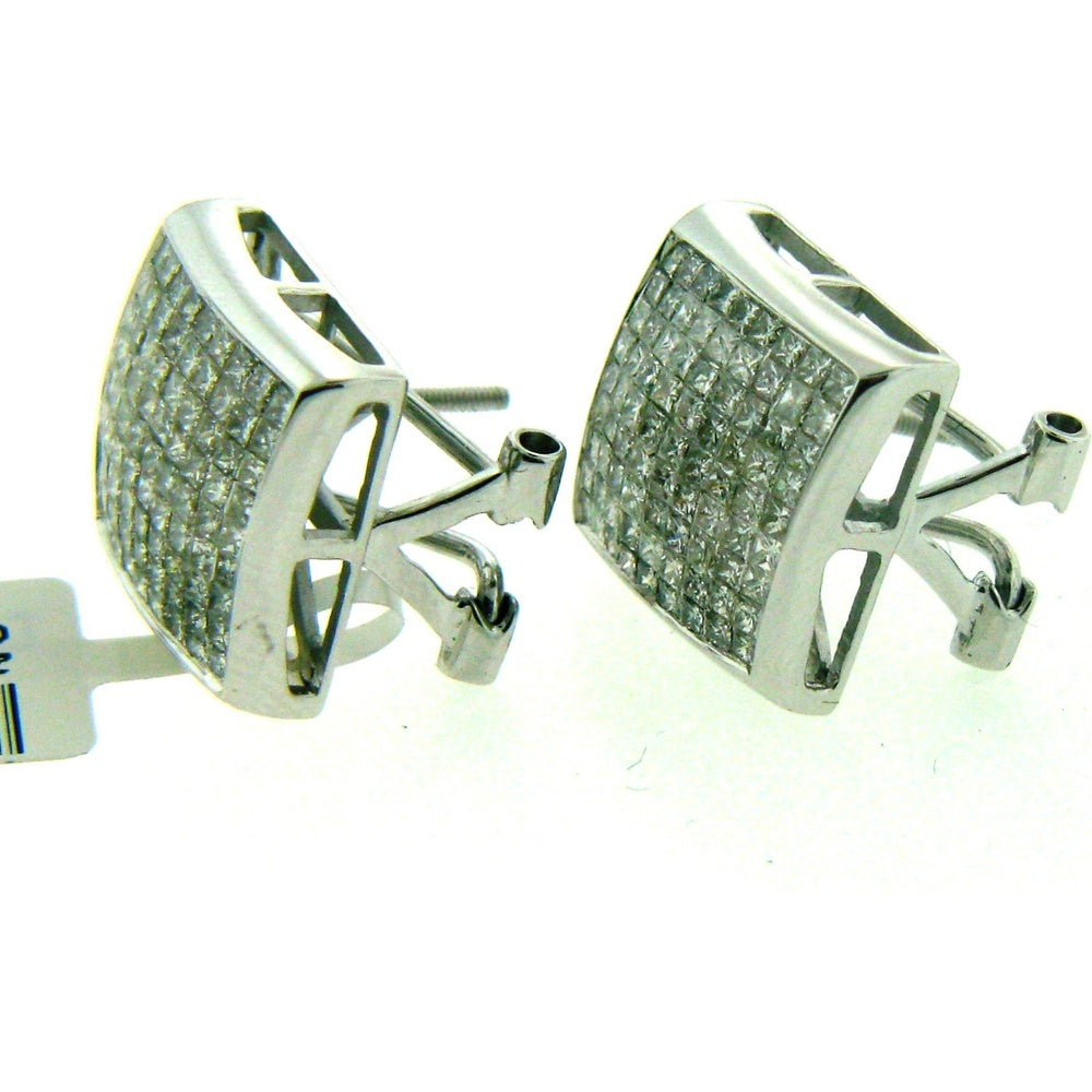 14K White Gold Pave Set Round Diamond Stud Earrings - 2.73 Carat Total Diamond Weight by Auriventus