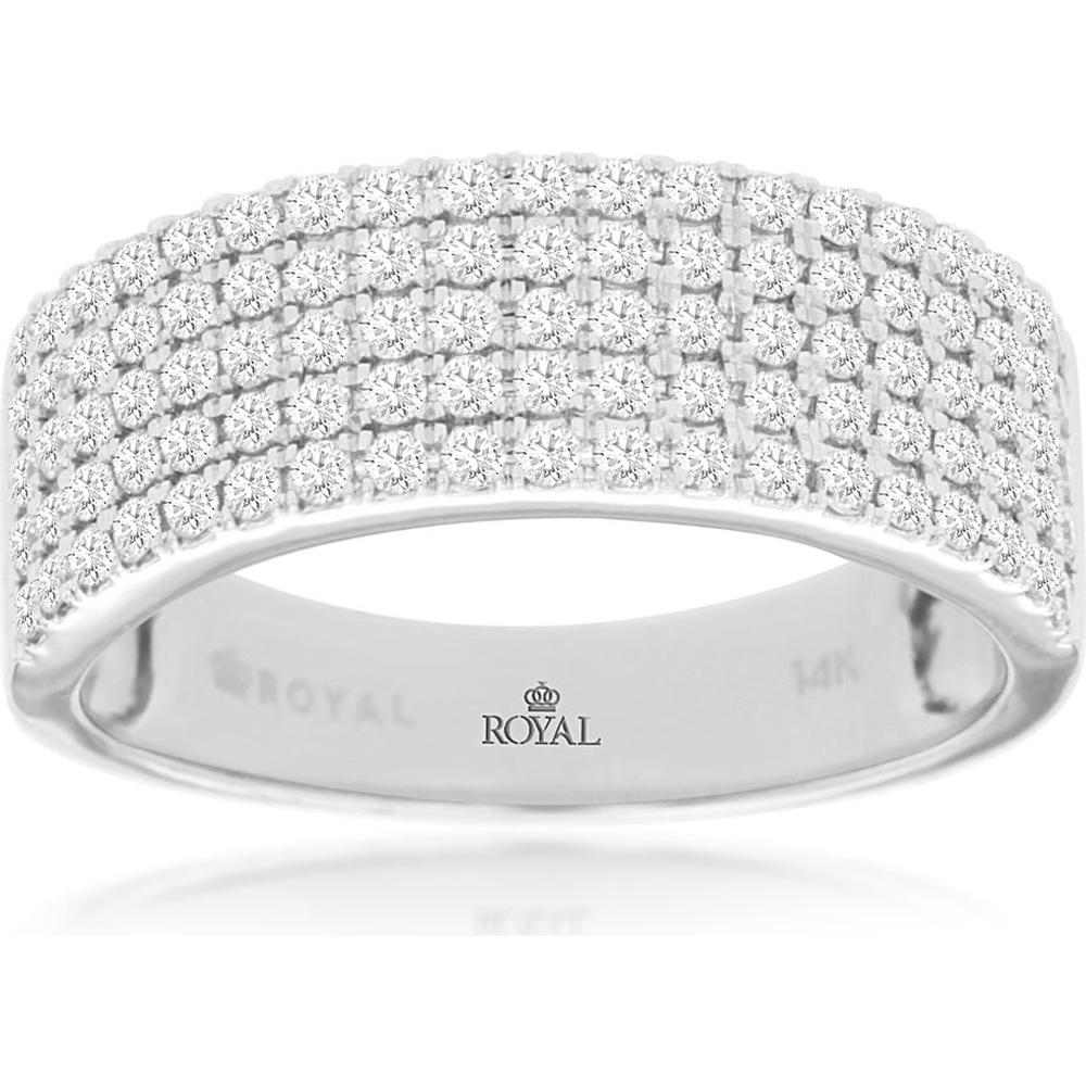 14K White Gold Pave-Set Round Diamond Wedding Band - 0.70 Carat Total Diamond Weight - Royal Jewelry
