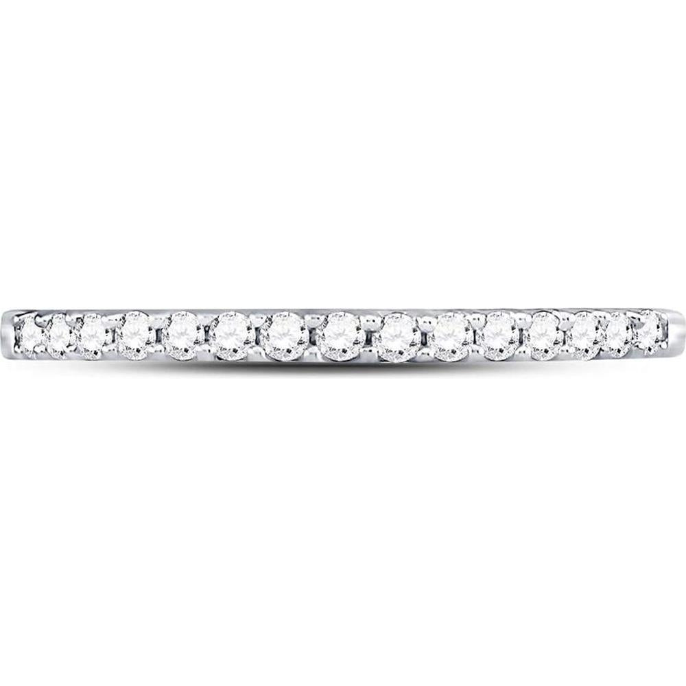 14K White Gold Pave-Set Round Diamond Wedding Band - 1/6 Carat Total Diamond Weight