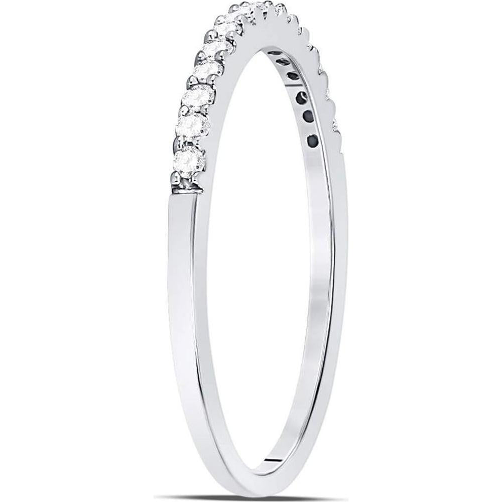 14K White Gold Pave-Set Round Diamond Wedding Band - 1/6 Carat Total Diamond Weight