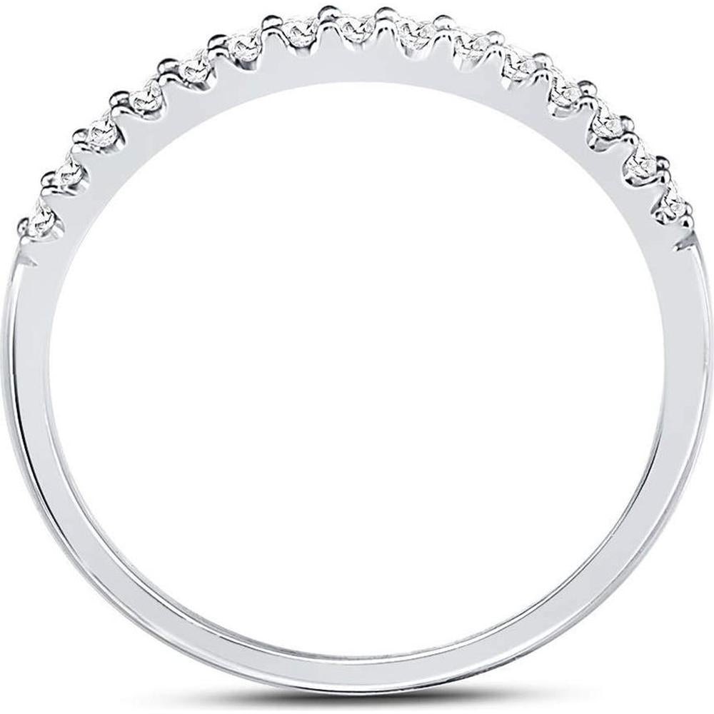 14K White Gold Pave-Set Round Diamond Wedding Band - 1/6 Carat Total Diamond Weight