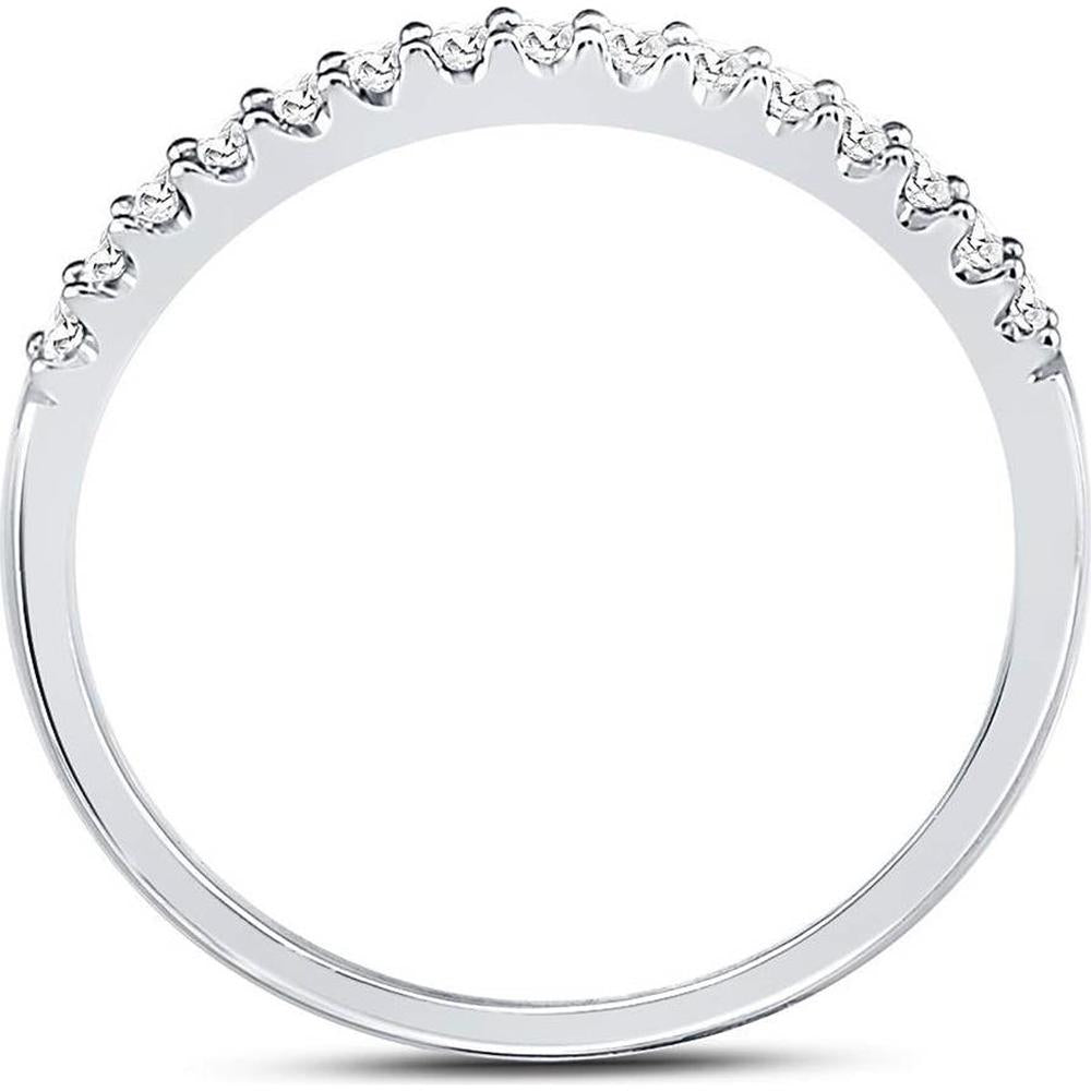 14K White Gold Pave-Set Round Diamond Wedding Band - 1/6 Carat Total Diamond Weight