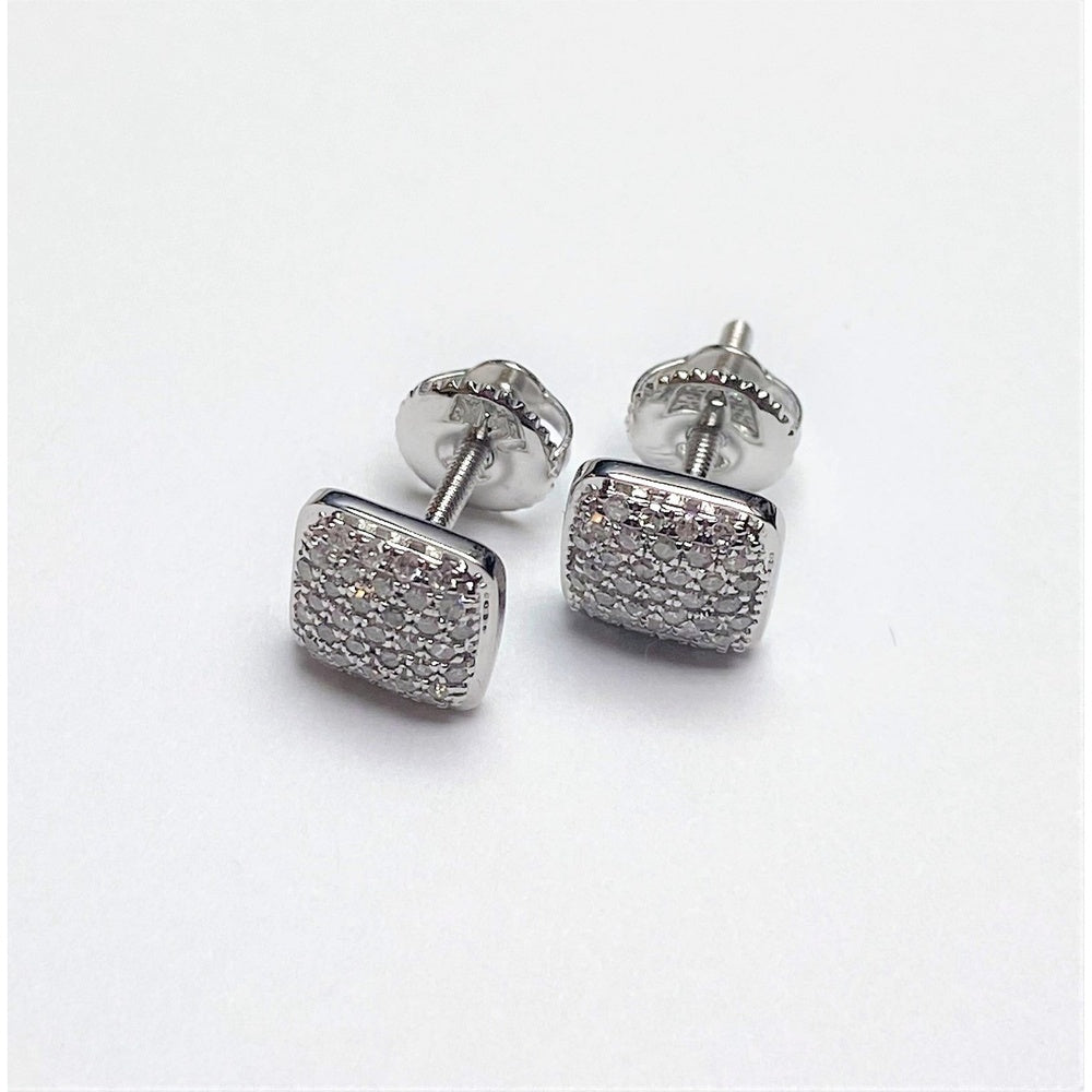 14K White Gold Pave-Set Square Diamond Stud Earrings with Screw Backs - 0.32 Carat Total Diamond Weight by Auriventus