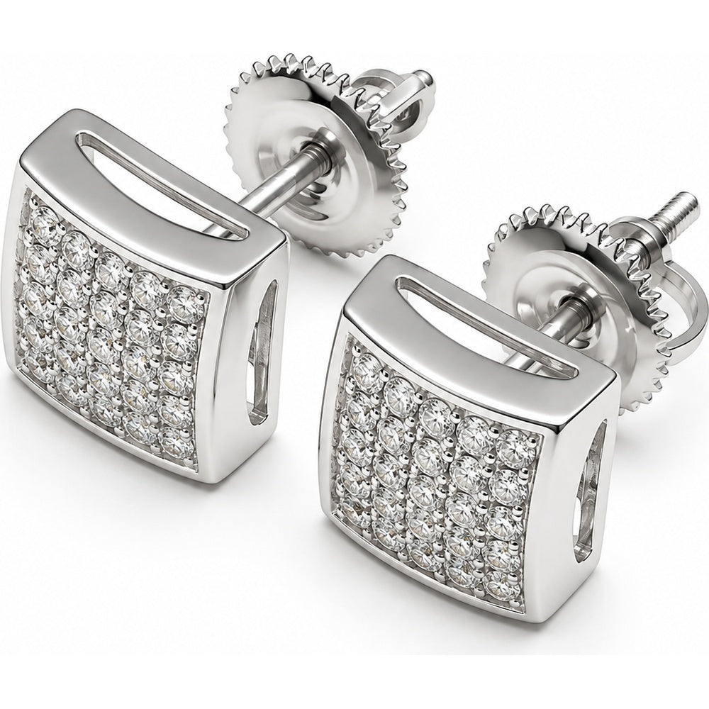 14K White Gold Pavé-Set Square Diamond Stud Earrings with Screw Backs - 0.55 Carat Total Diamond Weight by Auriventus