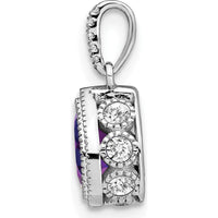 14K White Gold Pear Amethyst and Round Diamond Pendant with Beaded Edge - 1.12 Carat Total Gem Weight by Lumare Gioia