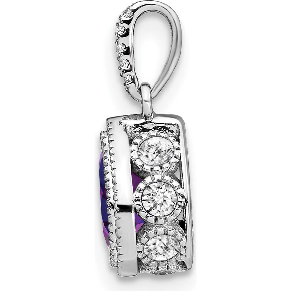 14K White Gold Pear Amethyst and Round Diamond Pendant with Beaded Edge - 1.12 Carat Total Gem Weight by Lumare Gioia