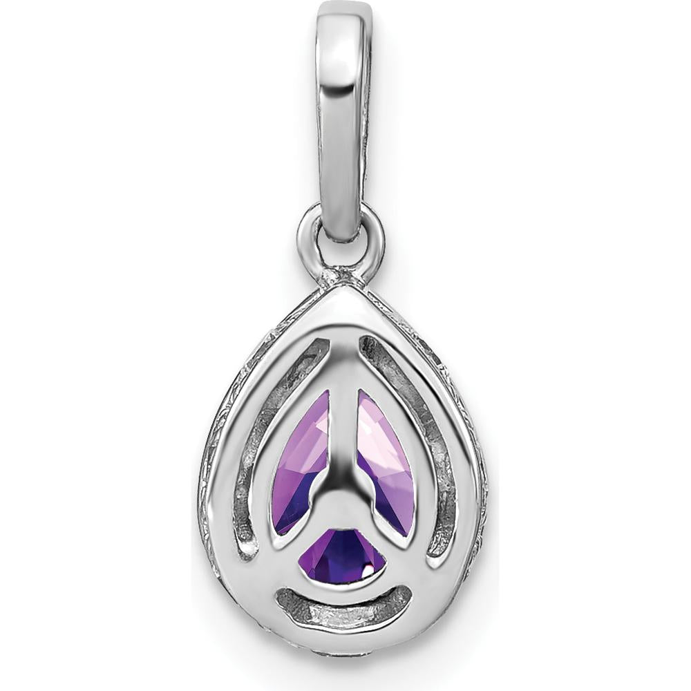 14K White Gold Pear Amethyst and Round Diamond Pendant with Beaded Edge - 1.12 Carat Total Gem Weight by Lumare Gioia