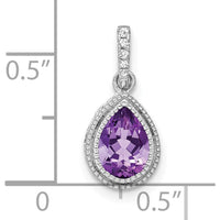 14K White Gold Pear Amethyst and Round Diamond Pendant with Beaded Edge - 1.12 Carat Total Gem Weight by Lumare Gioia