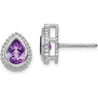 14K White Gold Pear Amethyst Post Earrings - 0.75 Carat Total Amethyst Weight by Monteluci Fine Jewelry