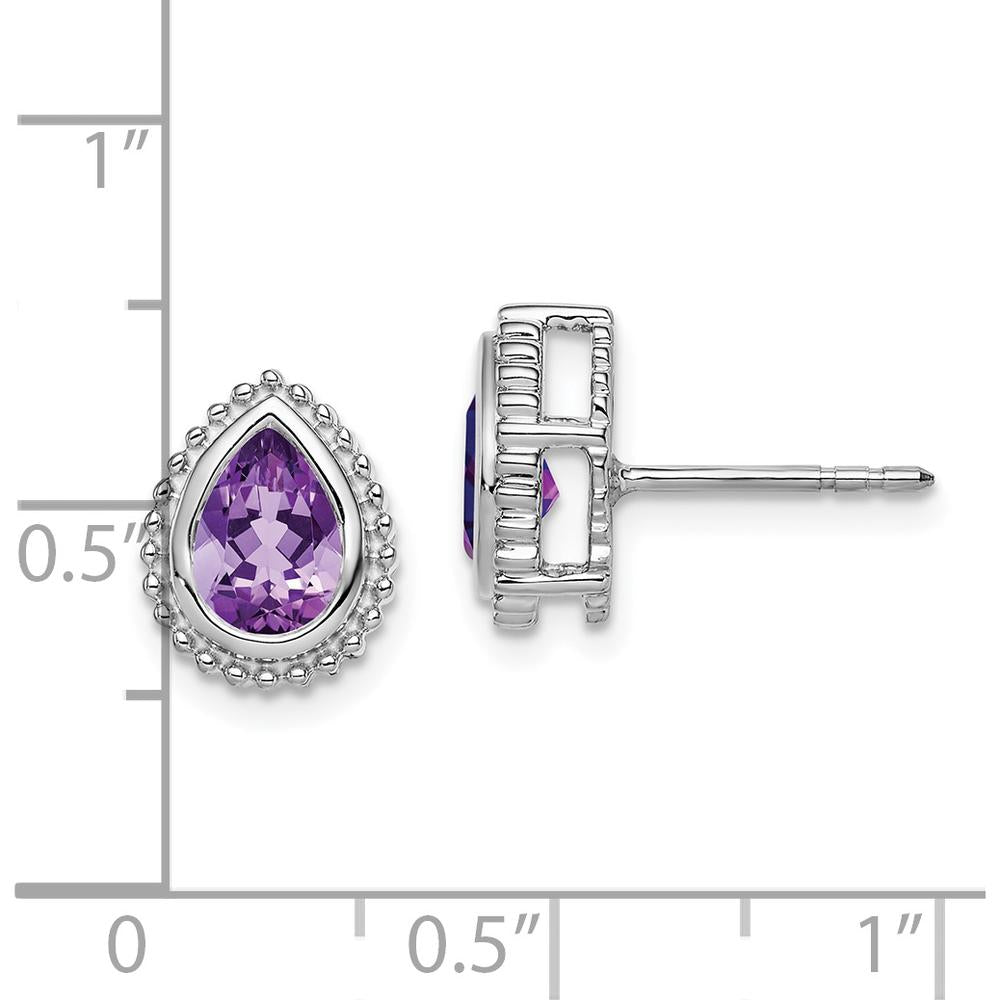 14K White Gold Pear Amethyst Post Earrings - 0.75 Carat Total Amethyst Weight by Monteluci Fine Jewelry