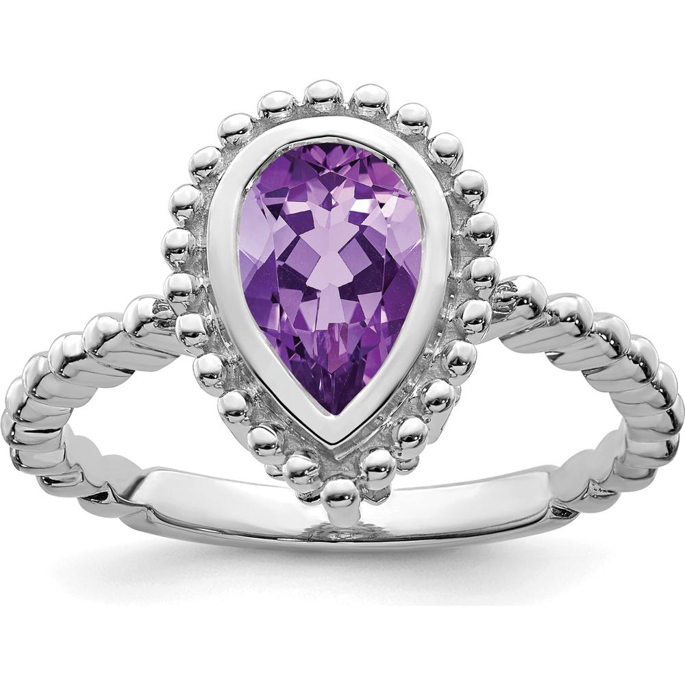 14K White Gold Pear Amethyst Ring with Milgrain Detail - 1.2 Carat Amethyst by 0