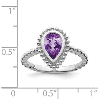 14K White Gold Pear Amethyst Ring with Milgrain Detail - 1.2 Carat Amethyst by 0