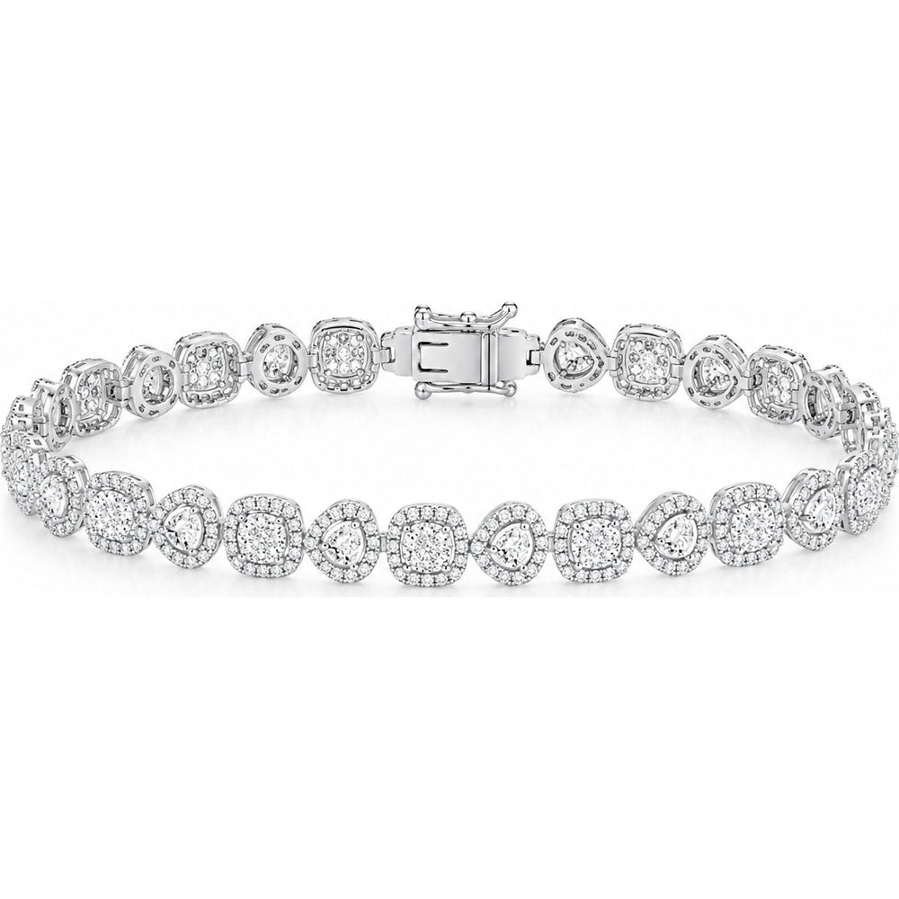 14K White Gold Pear and Cushion Diamond Halo Tennis Bracelet - 4.11 Carat Total Diamond Weight by Auriventus