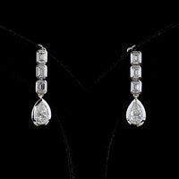 14K White Gold Pear and Emerald Cut Lab Diamond Drop Earrings with Bezel Setting - 5.09 Carats Total Diamond Weight - Covaloro Fine Jewelry